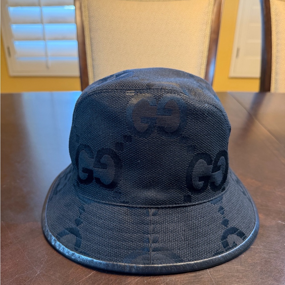 New Authentic Gucci GG Supreme Jumbo Logo Black Bucket Hat Size S - Picture 10 of 15